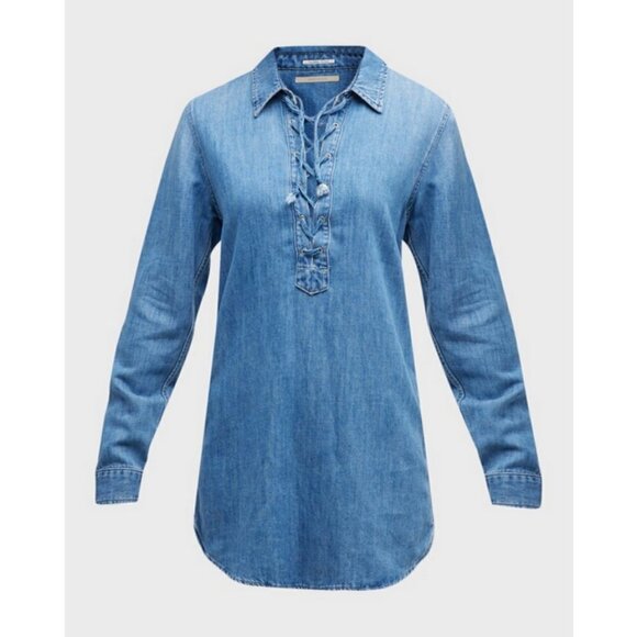 💕MOTHER💕 The Lace Up Shirt Dress ~ Salt And Lime Blue Denim Large L NWOT - Picture 8 of 16